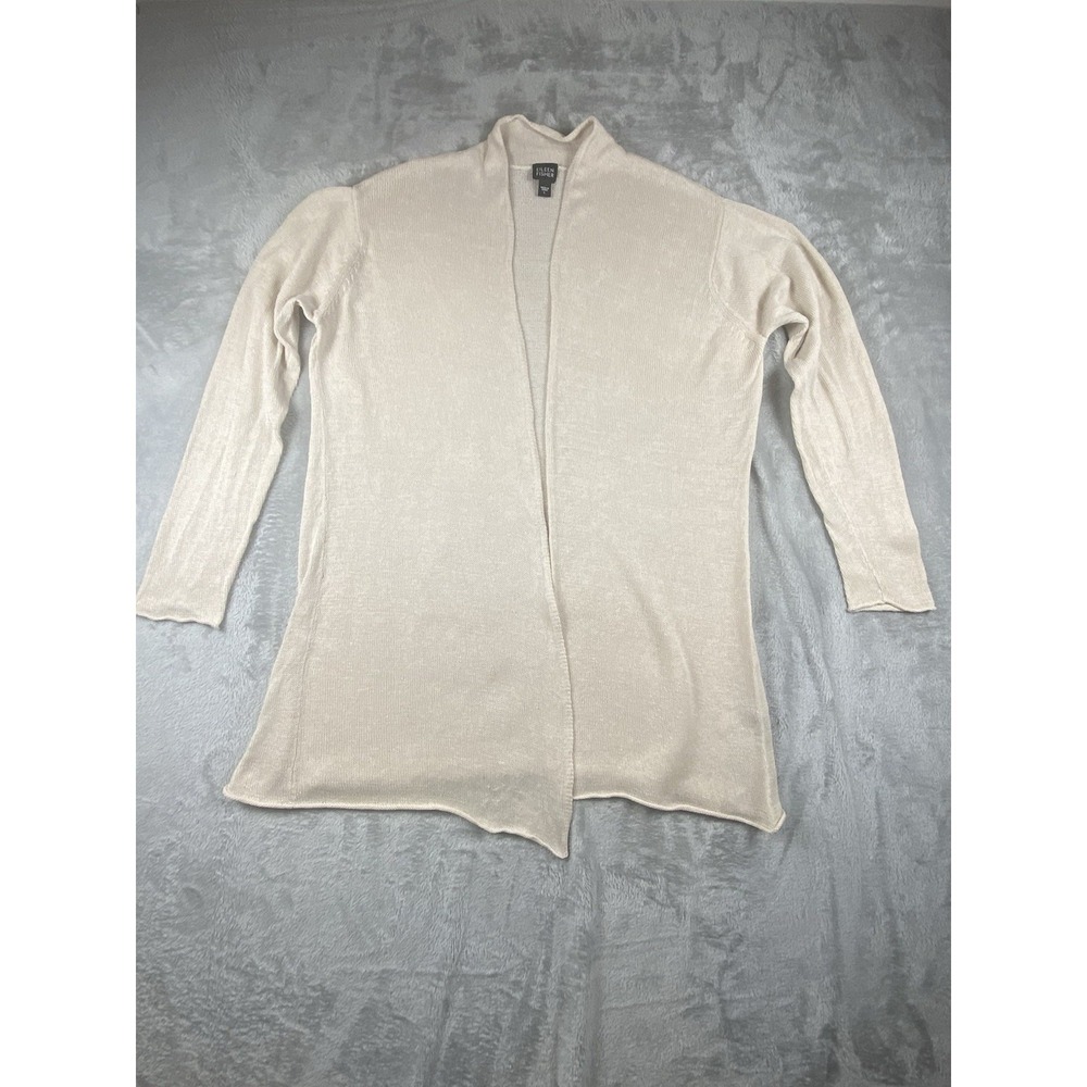Eileen Fisher Women's Beige Open Front Cardigan and Sleeveless Shell Tank Size L